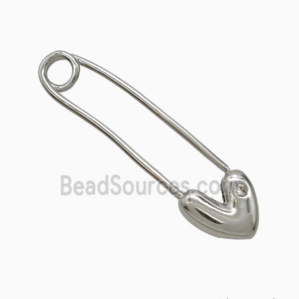 Copper Safety Pin Pendant Pave Zirconia Platinum Plated