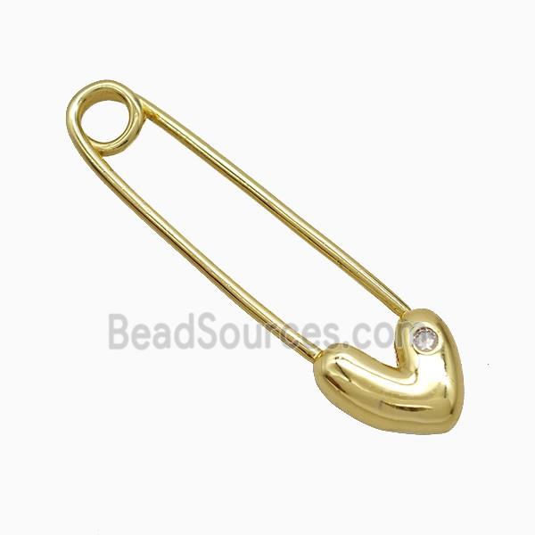 Copper Safety Pin Pendant Pave Zirconia Gold Plated