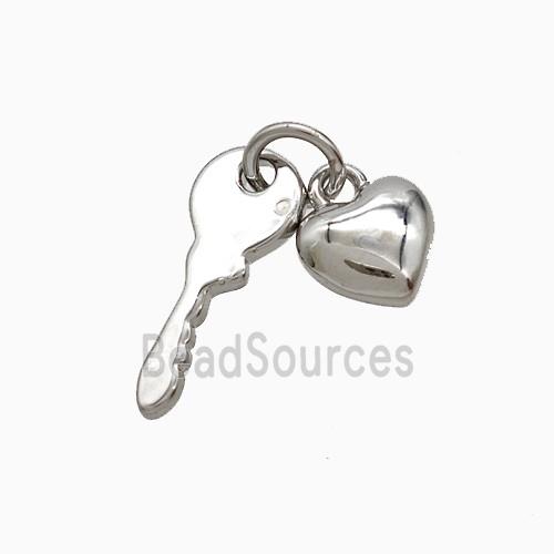 Copper Heart Key Pendant Platinum Plated