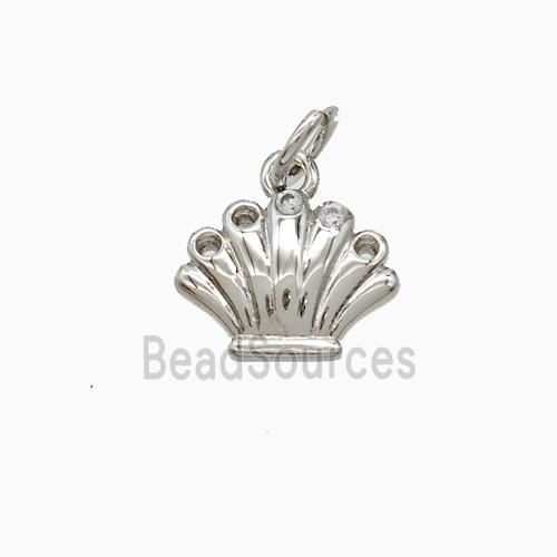 Copper Scallop Shell Pendant Pave Zirconia Platinum Plated