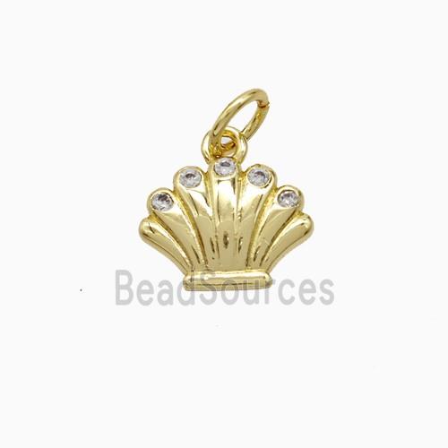 Copper Scallop Shell Pendant Pave Zirconia Gold Plated