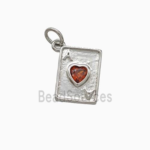 Playing Card Charms Copper ACE Heart Pendant Pave Zirconia Platinum Plated