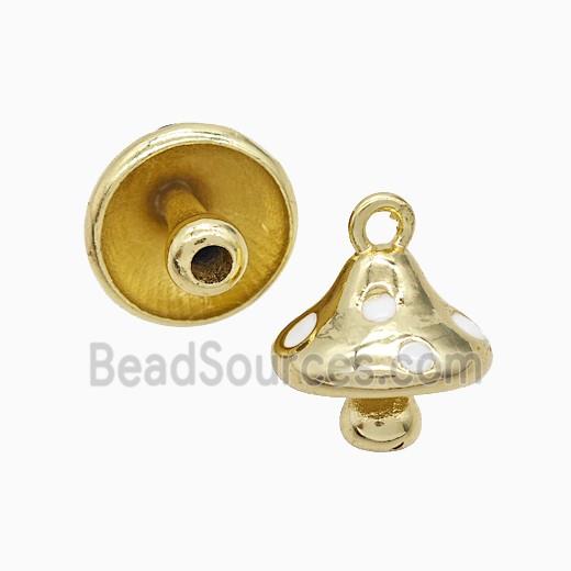 Copper Mushroom Pendant White Enamel Gold Plated
