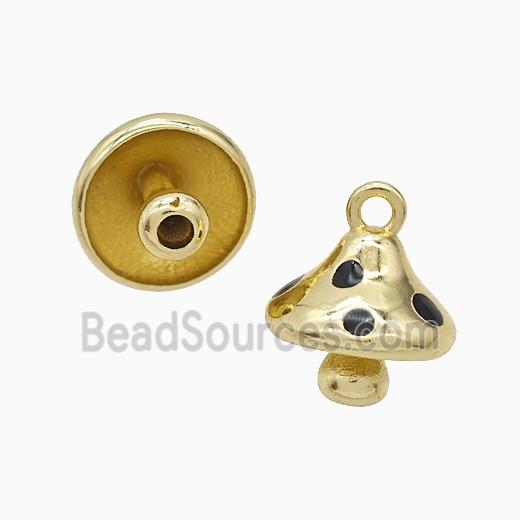 Copper Mushroom Pendant Black Enamel Gold Plated