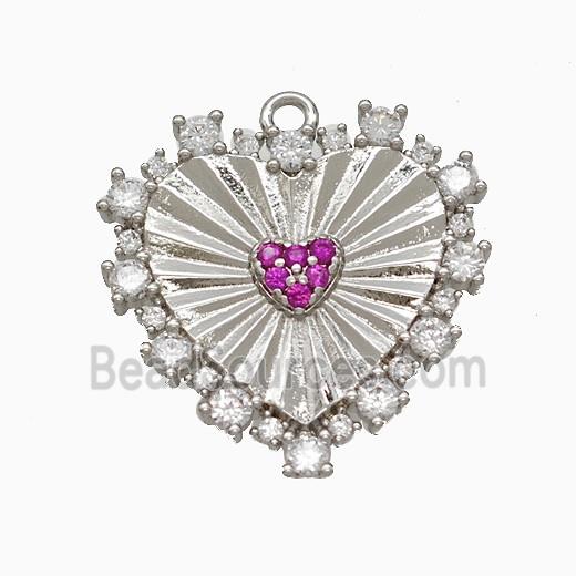 Copper Heart Pendant Micropave Zirconia Platinum Plated