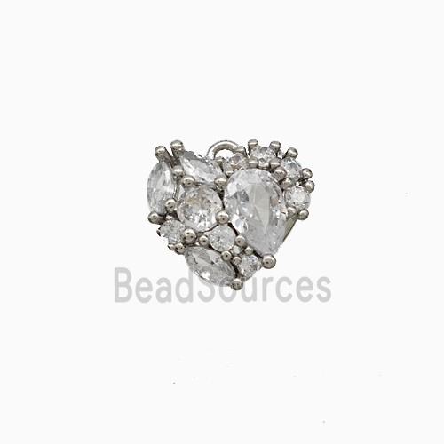 Copper Heart Pendant Micropave Zirconia Platinum Plated