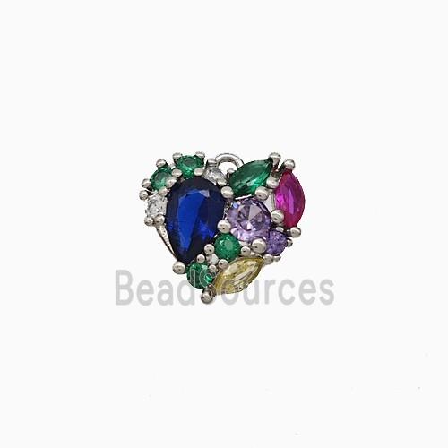 Copper Heart Pendant Micropave Multicolor Zirconia Platinum Plated