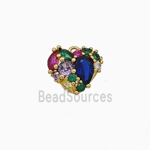 Copper Heart Pendant Micropave Multicolor Zirconia Gold Plated