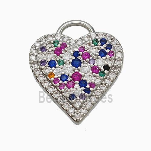 Copper Heart Pendant Pave Multicolor Zirconia Platinum Plated