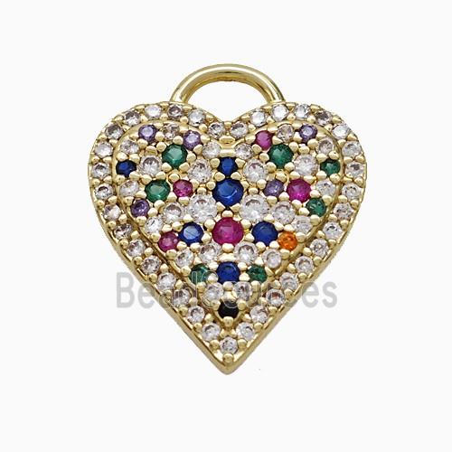 Copper Heart Pendant Pave Multicolor Zirconia Gold Plated