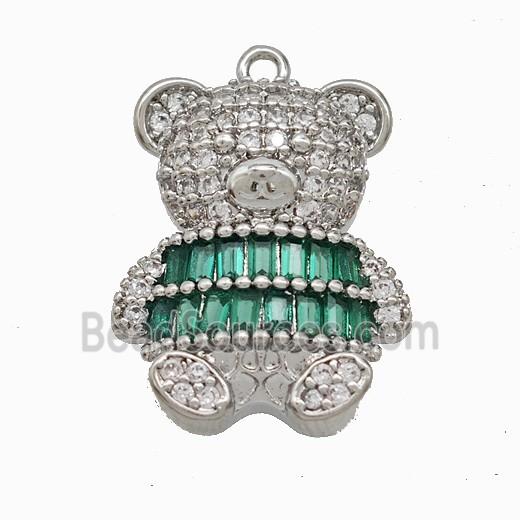Copper Bear Pendant Pave Zirconia Platinum Plated