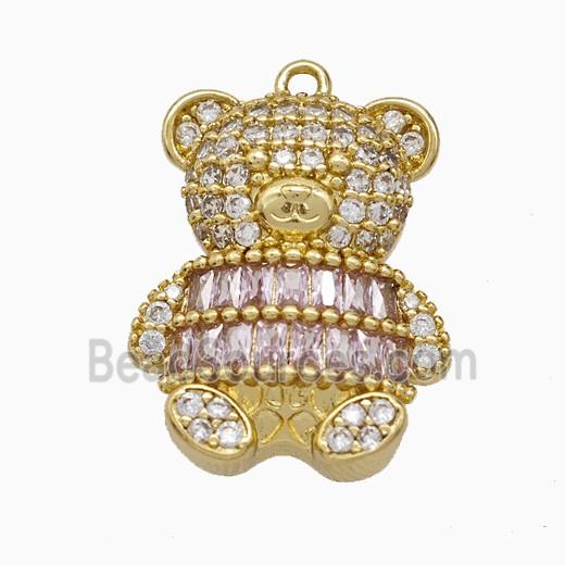 Copper Bear Pendant Pave Zirconia Gold Plated