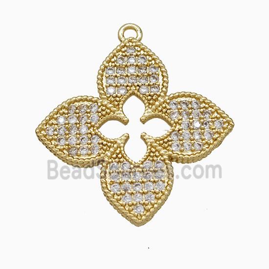 Copper Clover Pendant Pave Zirconia Gold Plated