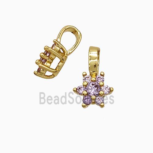 Copper Flower Pendant Pave Purple Crystal Glass Gold Plated