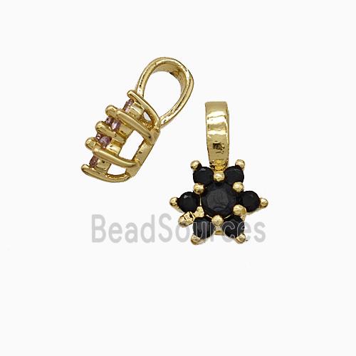 Copper Flower Pendant Pave Black Crystal Glass Gold Plated