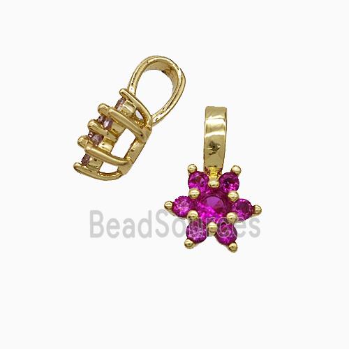 Copper Flower Pendant Pave Fuchsia Crystal Glass Gold Plated