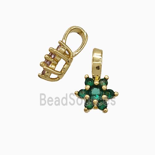 Copper Flower Pendant Pave Green Crystal Glass Gold Plated