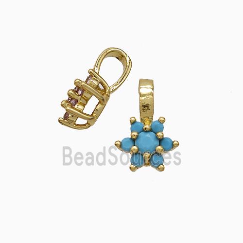 Copper Flower Pendant Pave Blue Crystal Glass Gold Plated
