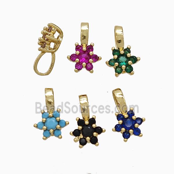 Copper Flower Pendant Pave Crystal Glass Gold Plated Mixed