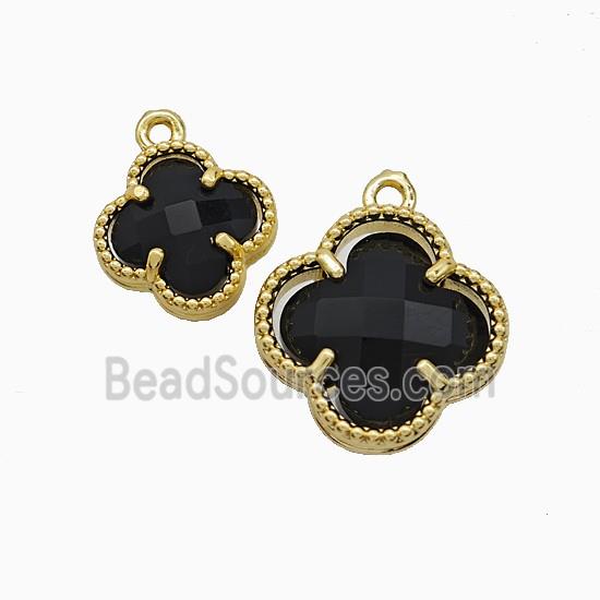 Copper Clover Pendant Pave Black Crystal Glass Gold Plated