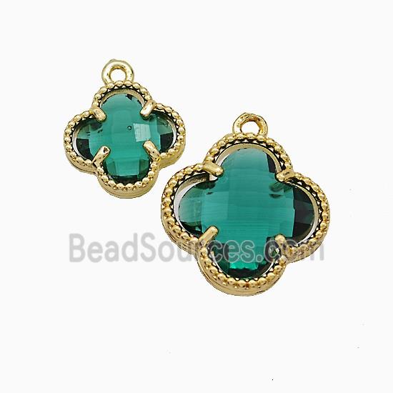 Copper Clover Pendant Pave Green Crystal Glass Gold Plated