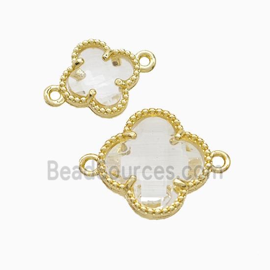 Copper Clover Connector Pave Clear Crystal Glass Gold Plated