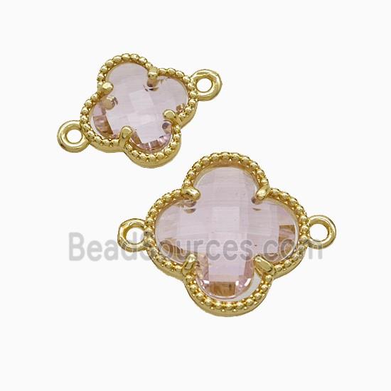 Copper Clover Connector Pave Pink Crystal Glass Gold Plated