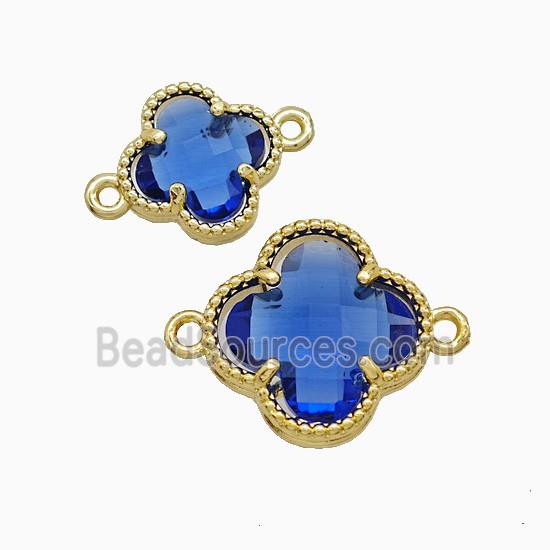 Copper Clover Connector Pave Blue Crystal Glass Gold Plated