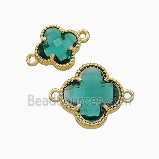 Copper Clover Connector Pave Green Crystal Glass Gold Plated