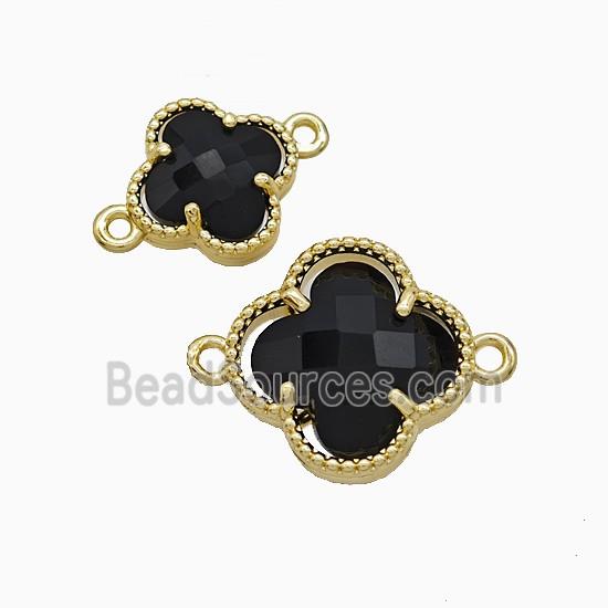 Copper Clover Connector Pave Black Crystal Glass Gold Plated