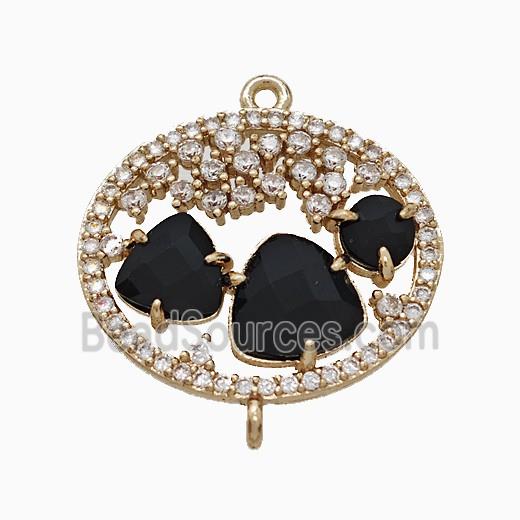 Copper Circle Connector Pave Zirconia Cateye Glass Gold Plated