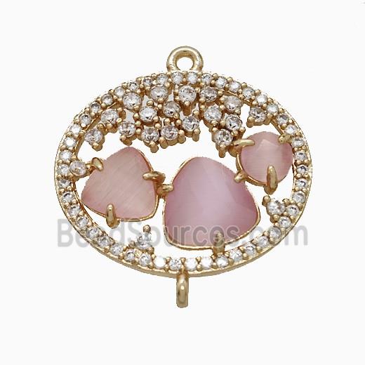 Copper Circle Connector Pave Zirconia Cateye Glass Gold Plated