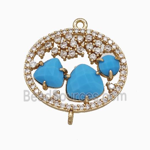 Copper Circle Connector Pave Zirconia Cateye Glass Gold Plated