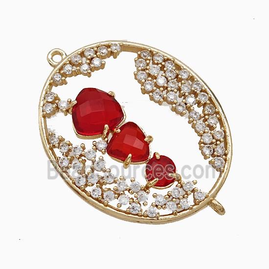 Copper Oval Connector Pave Zirconia Cateye Glass Gold Plated