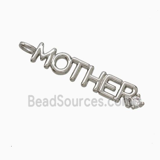 Copper MOTHER Pendant Pave Zirconia Platinum Plated