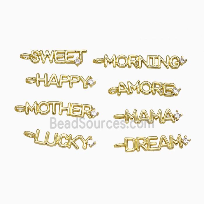 Copper Letters Pendant Pave Zirconia Alphabet Gold Plated Mixed