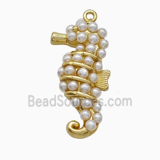 Copper Seahorse Pendant Pave Resin Gold Plated