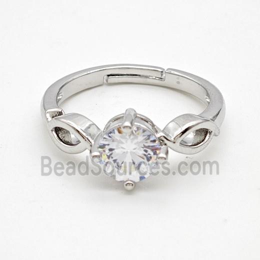 Copper Rings Pave Crystal Glass Adjustable Platinum Plated