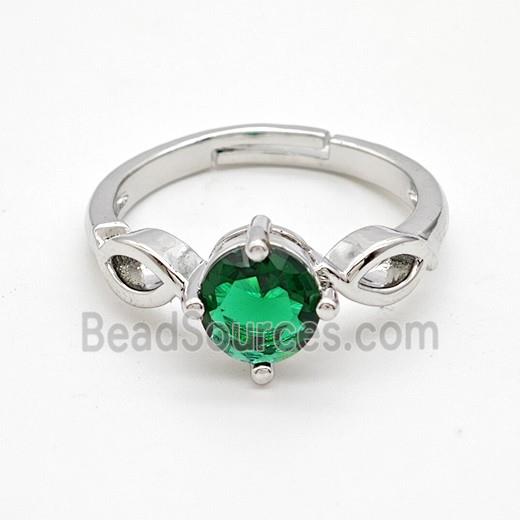 Copper Rings Pave Green Crystal Glass Adjustable Platinum Plated
