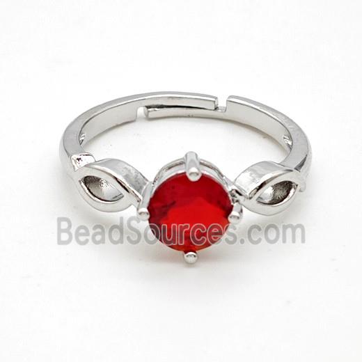 Copper Rings Pave Red Crystal Glass Adjustable Platinum Plated