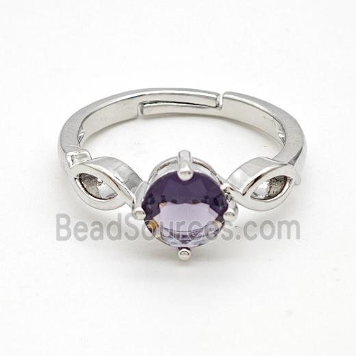 Copper Rings Pave Purple Crystal Glass Adjustable Platinum Plated
