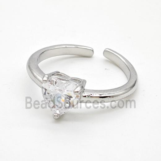 Copper Rings Pave Clear Crystal Glass Heart Platinum Plated