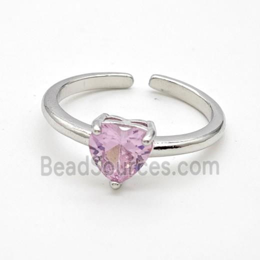 Copper Rings Pave Purple Crystal Glass Heart Platinum Plated