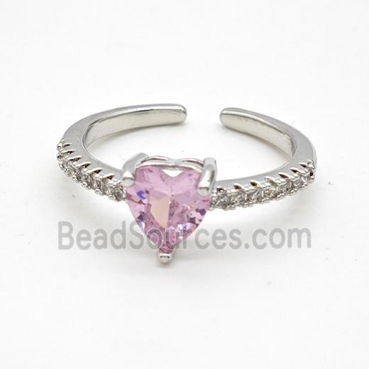 Copper Rings Pave Pink Crystal Glass Heart Platinum Plated