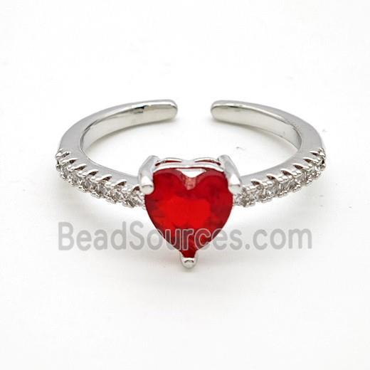 Copper Rings Pave Red Crystal Glass Heart Platinum Plated