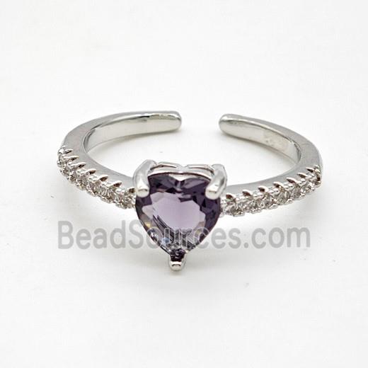Copper Rings Pave Purple Crystal Glass Heart Platinum Plated
