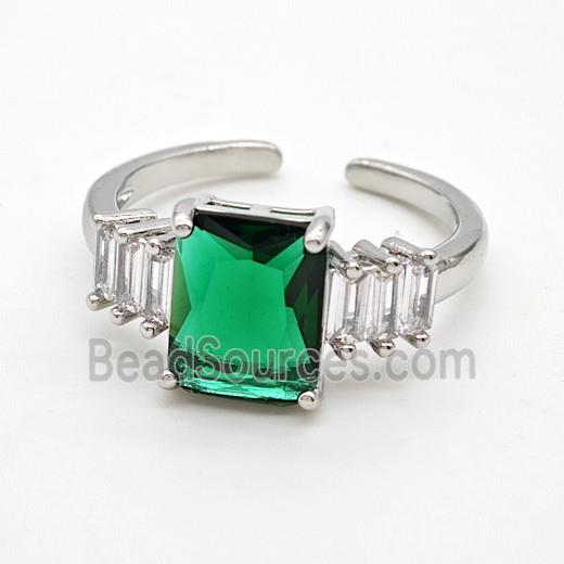 Copper Rings Pave Green Crystal Glass Platinum Plated