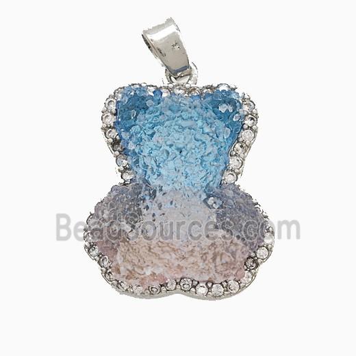 Resin Bear Copper Pendant Pave Zirconia Platinum Plated