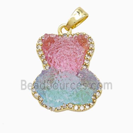 Resin Bear Copper Pendant Pave Zirconia Gold Plated