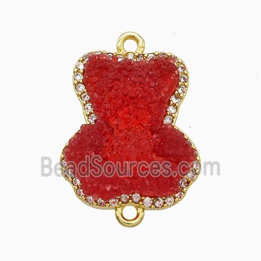 Red Resin Bear Copper Connector Pave Zirconia Gold Plated